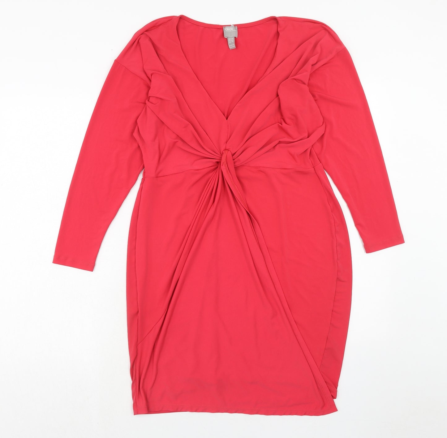 ASOS Womens Pink Polyester Shift Size 18 V-Neck - Twist Detail