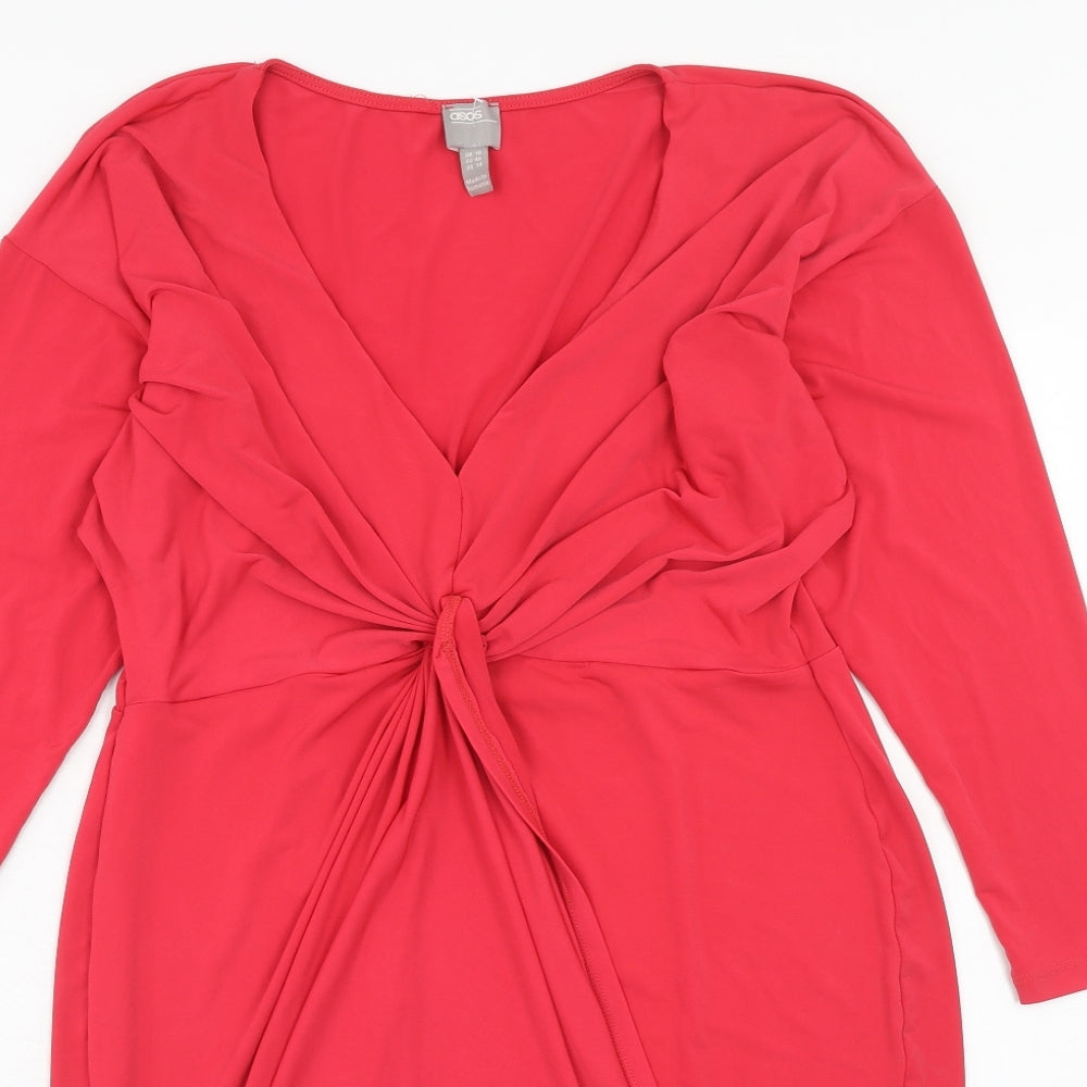 ASOS Womens Pink Polyester Shift Size 18 V-Neck - Twist Detail
