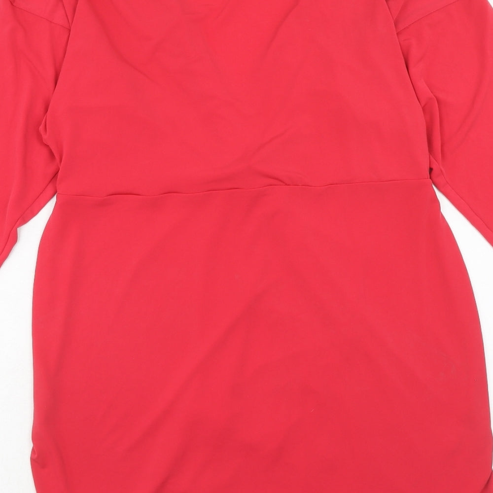 ASOS Womens Pink Polyester Shift Size 18 V-Neck - Twist Detail