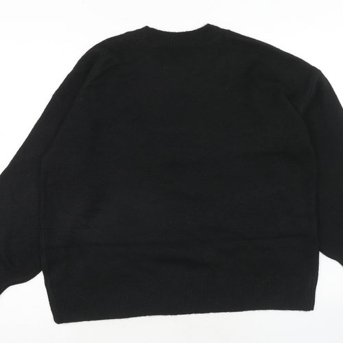 Marks and Spencer Womens Black Crew Neck Acrylic Pullover Jumper Size L - Ho Ho Ho Christmas