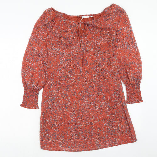 Only Womens Red Geometric Polyester A-Line Size 10 Round Neck Zip