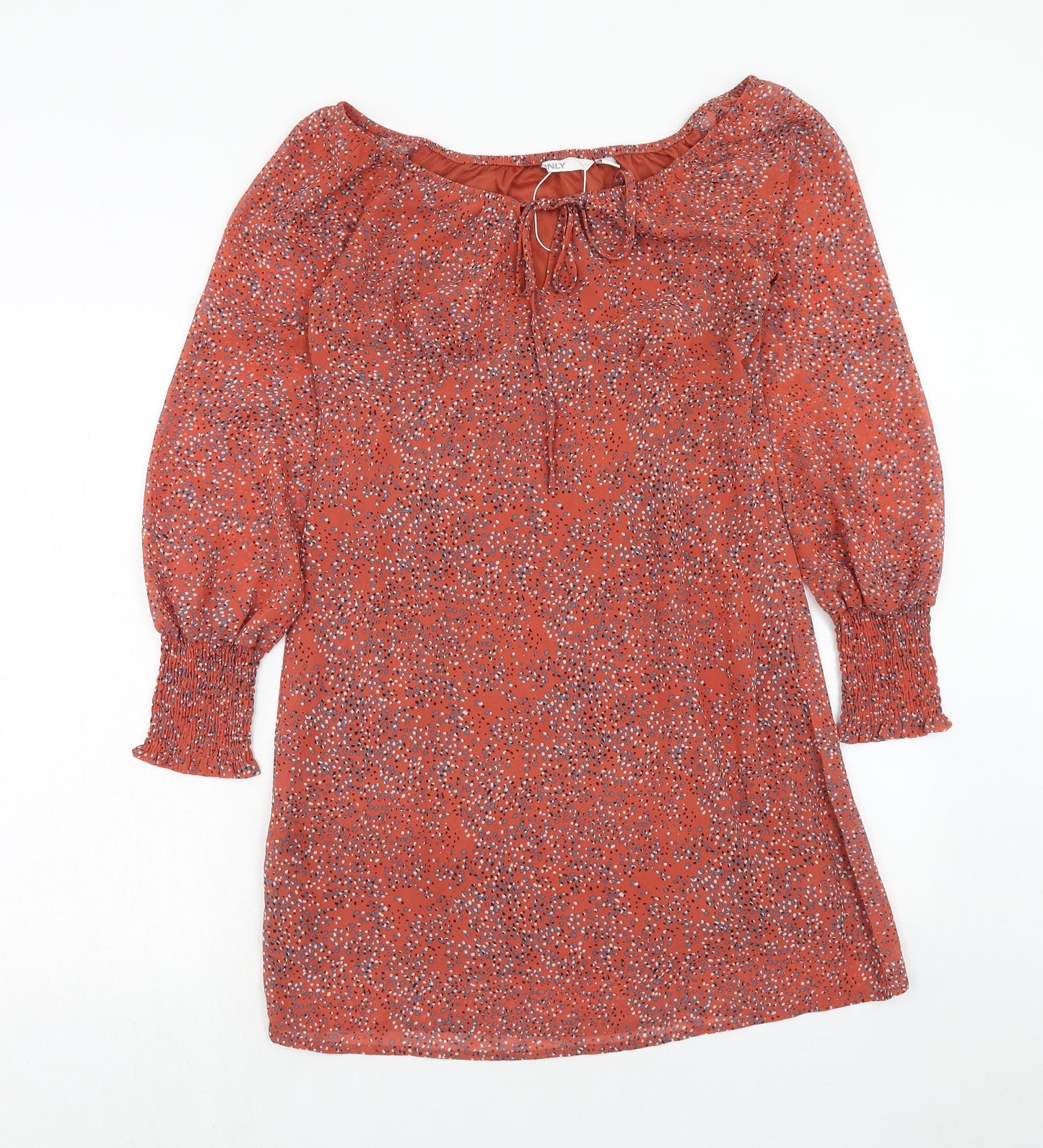 Only Womens Red Geometric Polyester A-Line Size 10 Round Neck Zip