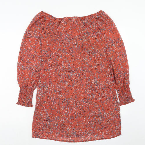 Only Womens Red Geometric Polyester A-Line Size 10 Round Neck Zip
