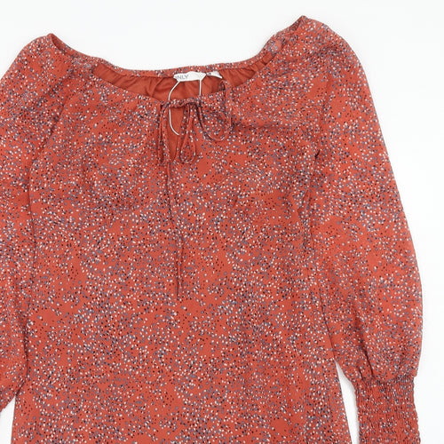 Only Womens Red Geometric Polyester A-Line Size 10 Round Neck Zip