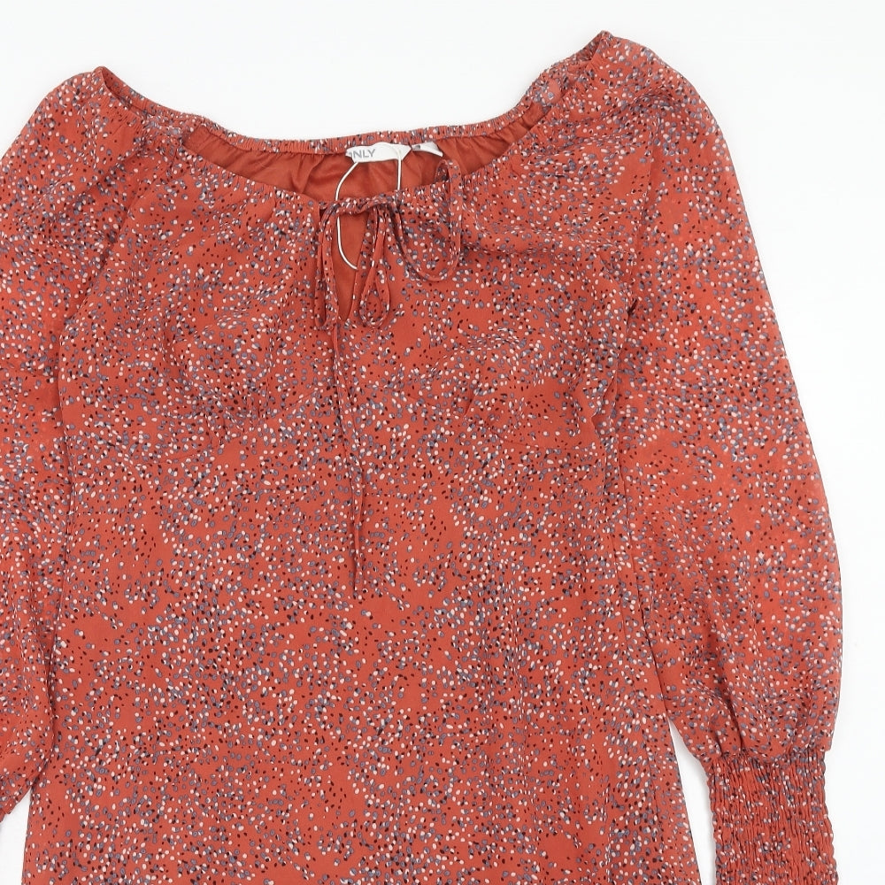 Only Womens Red Geometric Polyester A-Line Size 10 Round Neck Zip