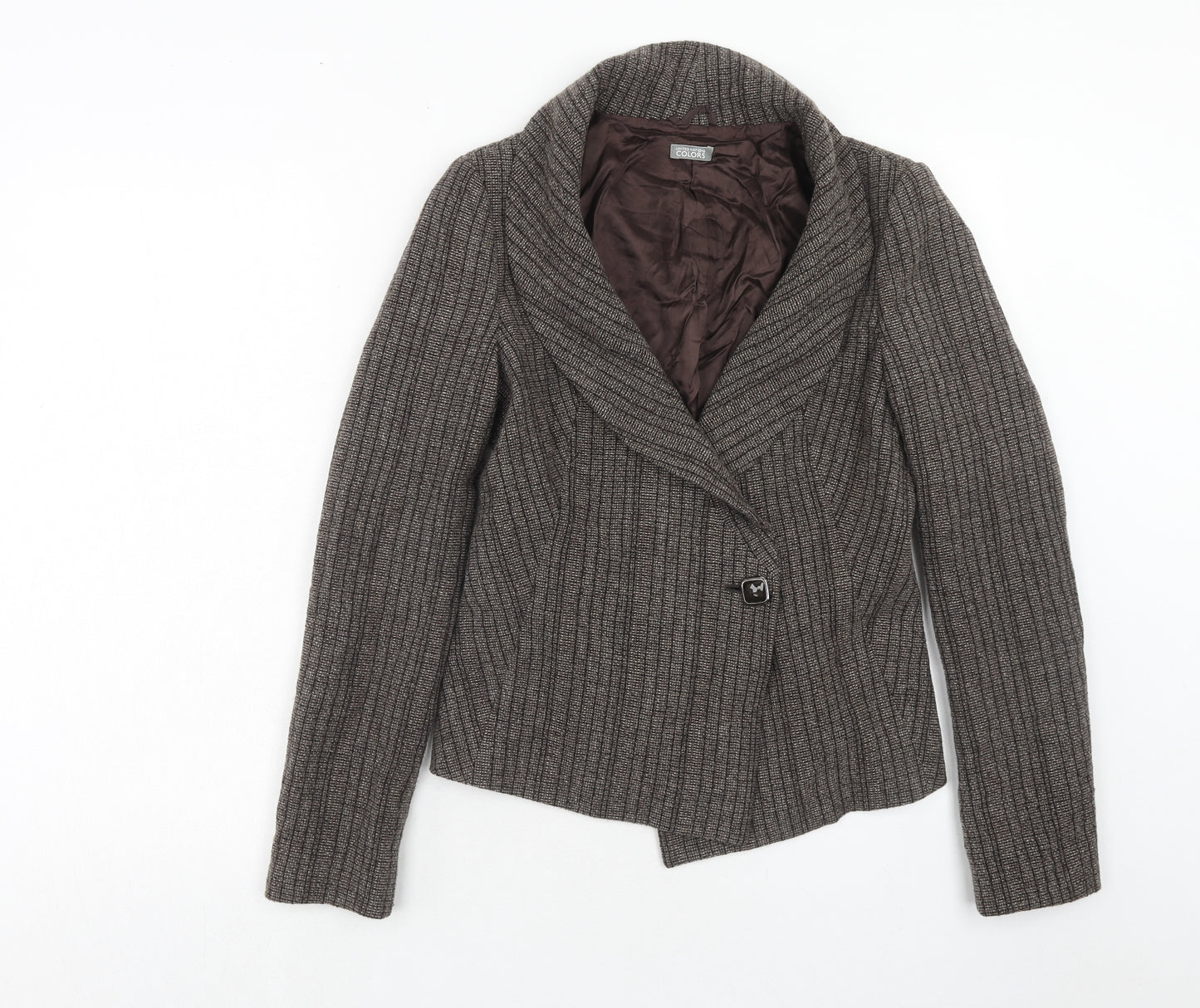 United nation colors Womens Brown Striped Wool Jacket Blazer Size 12