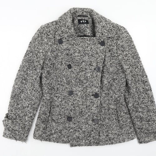 Per Una Womens Grey Geometric Pea Coat Coat Size 12 Button