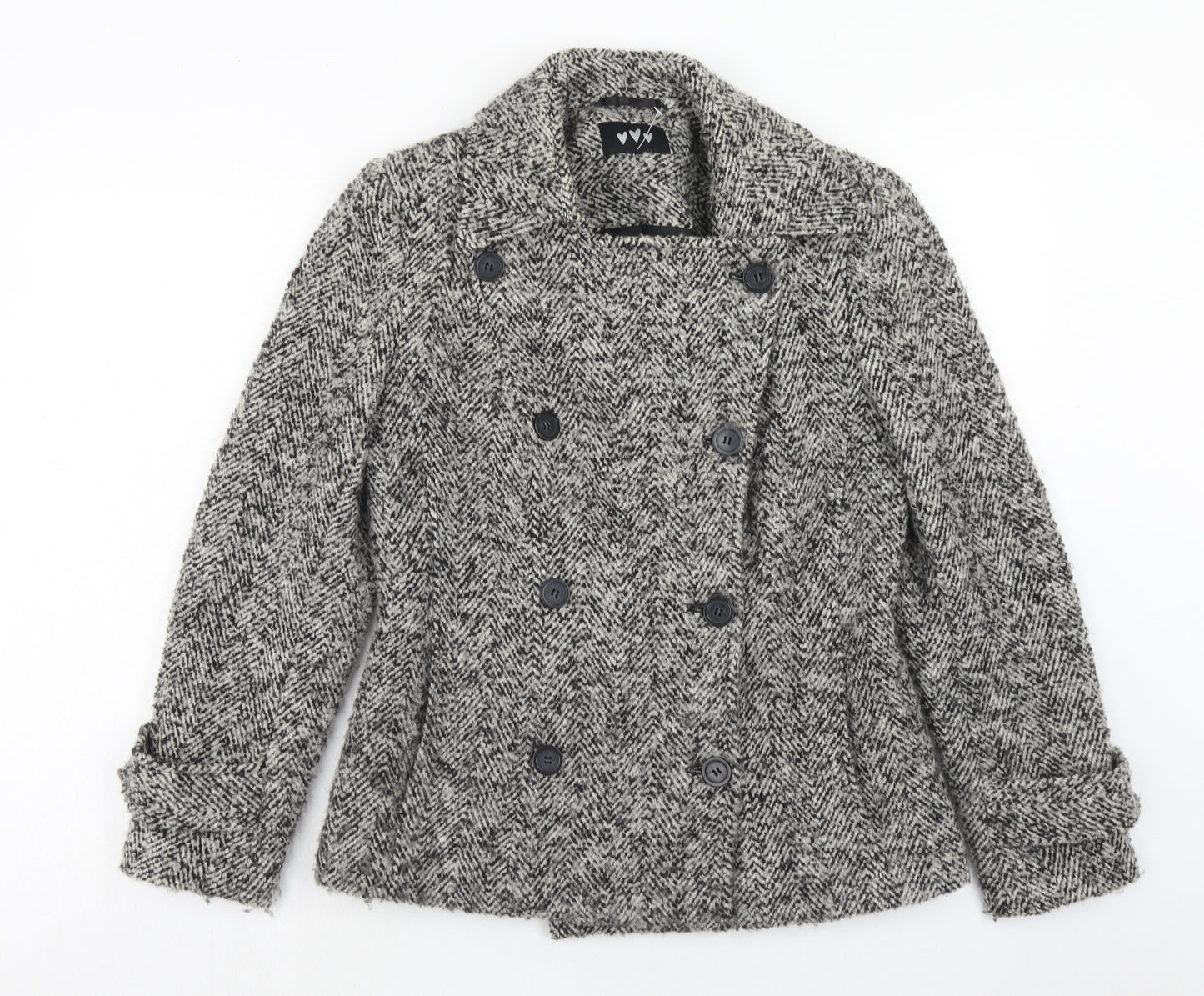 Per Una Womens Grey Geometric Pea Coat Coat Size 12 Button