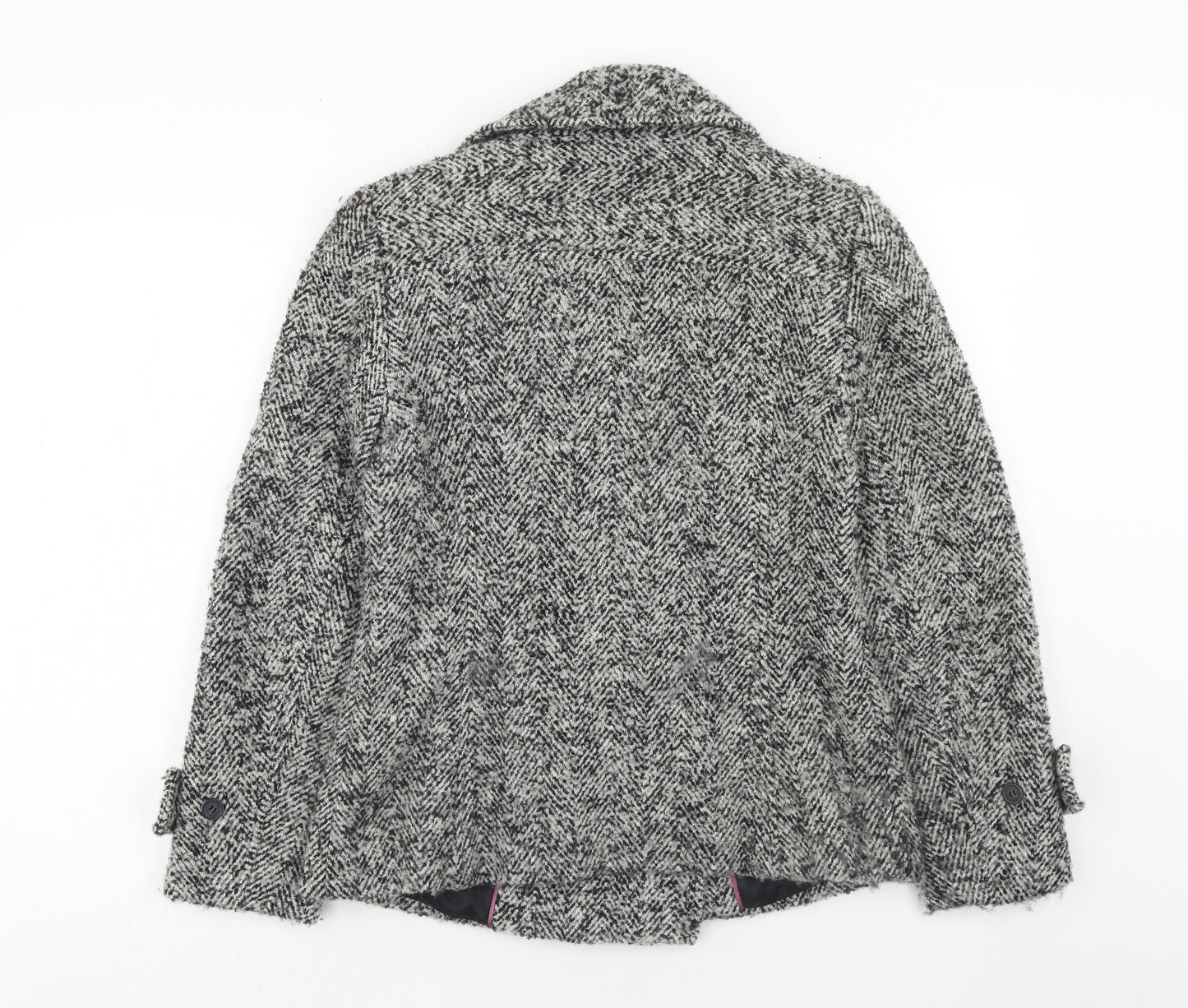 Per Una Womens Grey Geometric Pea Coat Coat Size 12 Button