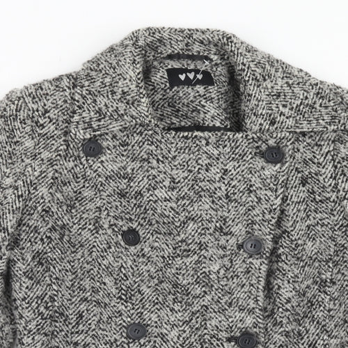 Per Una Womens Grey Geometric Pea Coat Coat Size 12 Button