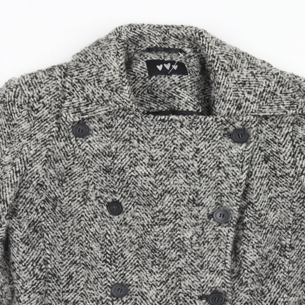 Per Una Womens Grey Geometric Pea Coat Coat Size 12 Button