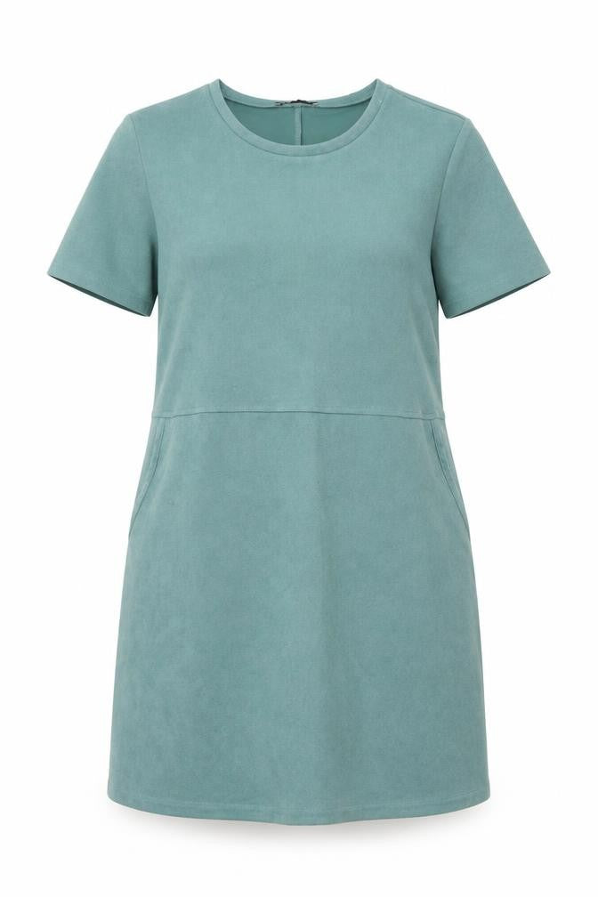 Front view of Zara women’s green polyester a-line, size L, round neck pullover
