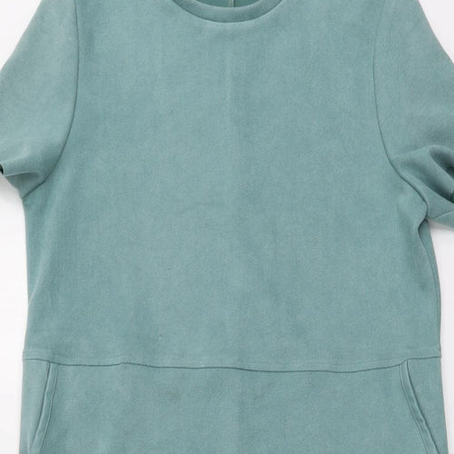 Zara Womens Green Polyester A-Line Size L Round Neck Pullover