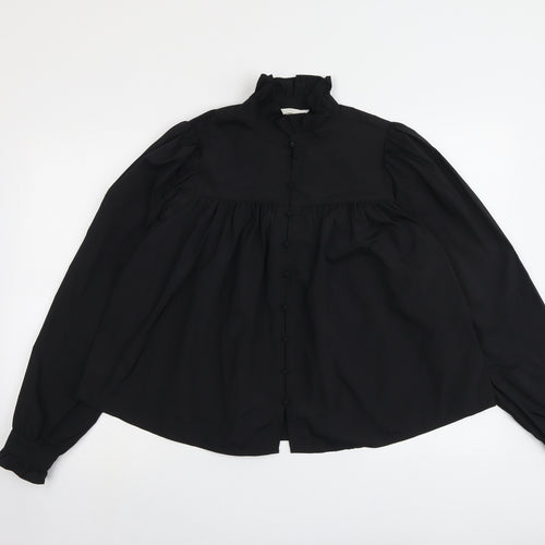 H&M Womens Black Polyester Basic Button-Up Size S High Neck