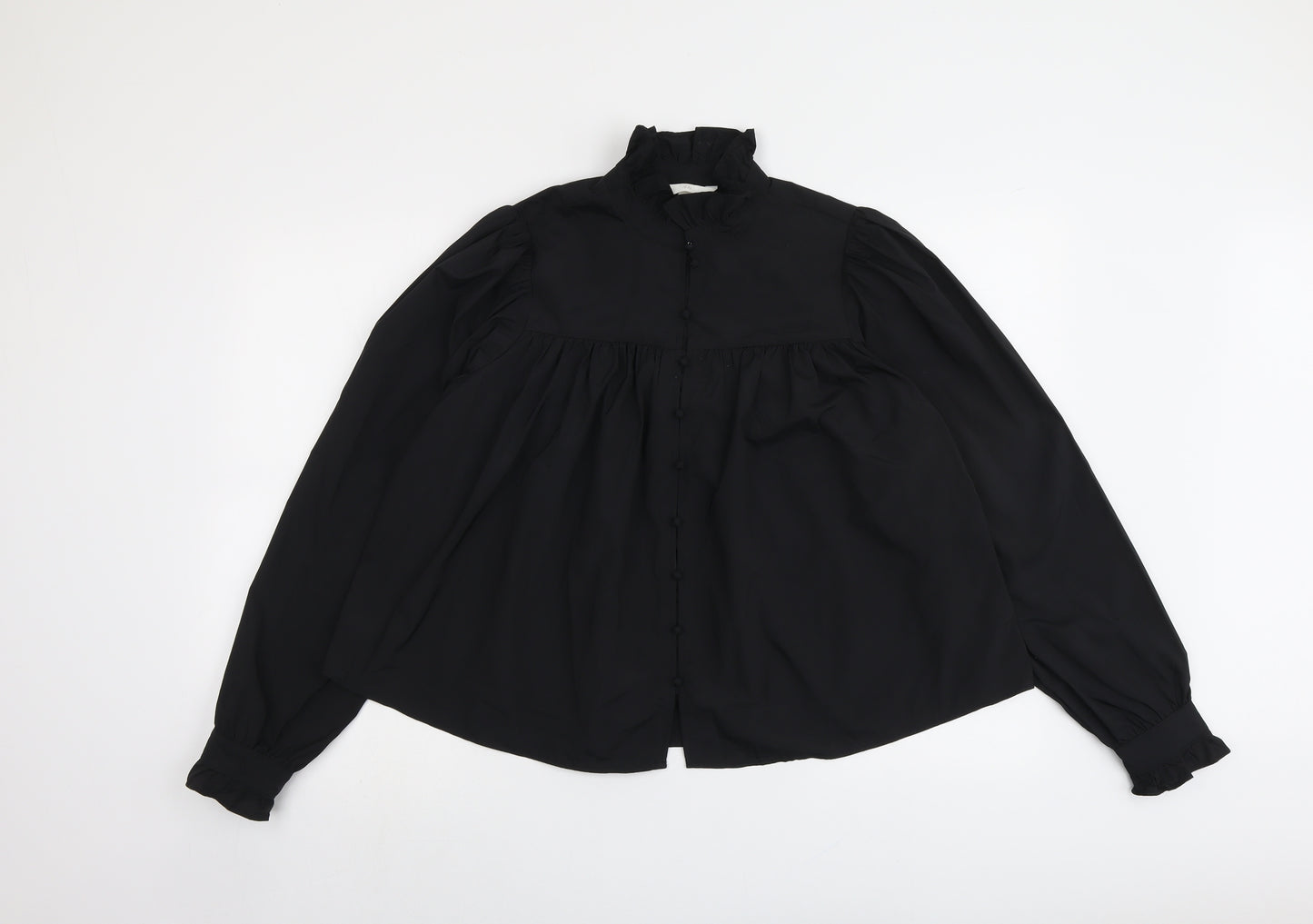 H&M Womens Black Polyester Basic Button-Up Size S High Neck