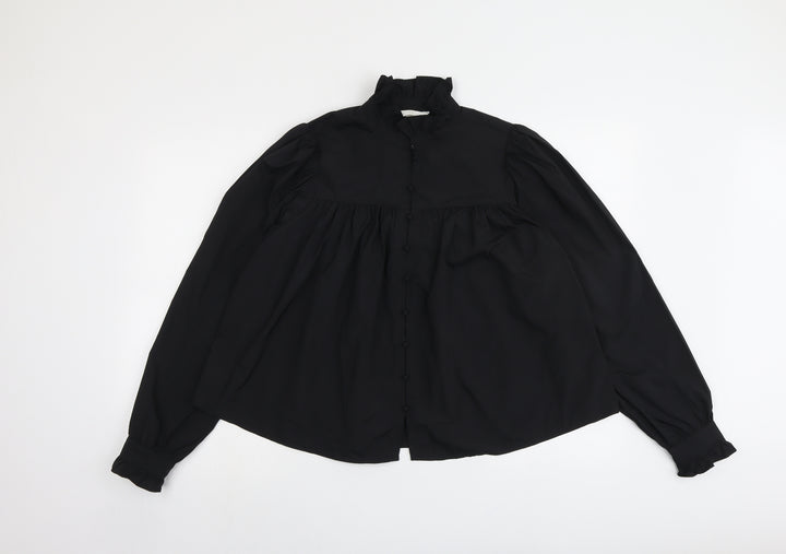 H&M Womens Black Polyester Basic Button-Up Size S High Neck