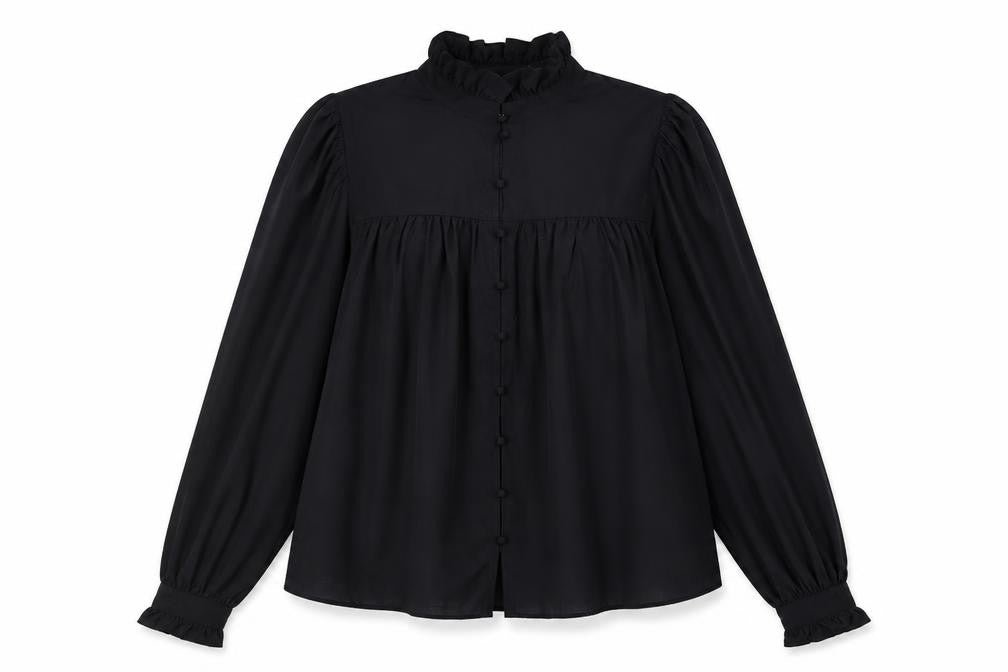 H&M Womens Black Polyester Basic Button-Up Size S High Neck