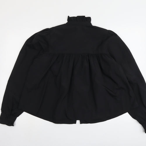 H&M Womens Black Polyester Basic Button-Up Size S High Neck
