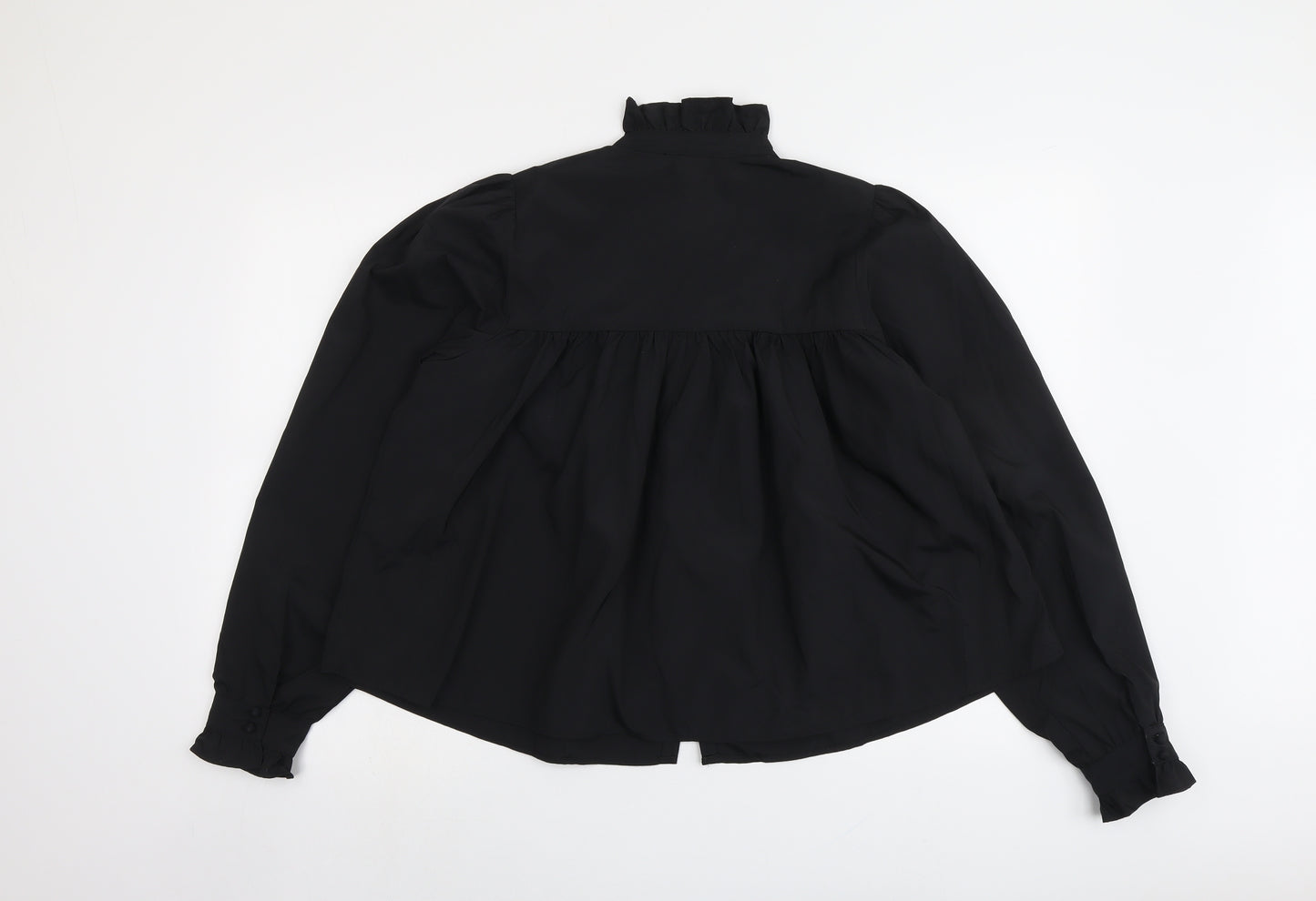 H&M Womens Black Polyester Basic Button-Up Size S High Neck