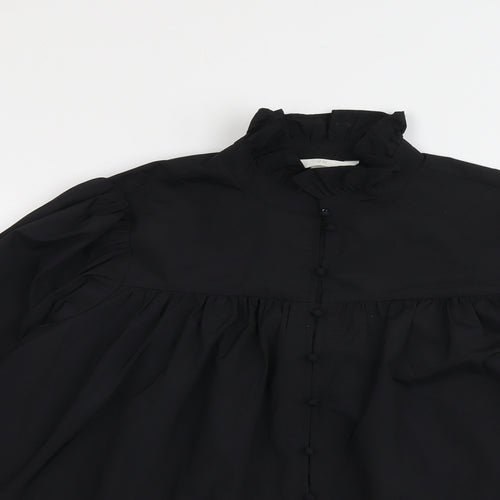 H&M Womens Black Polyester Basic Button-Up Size S High Neck