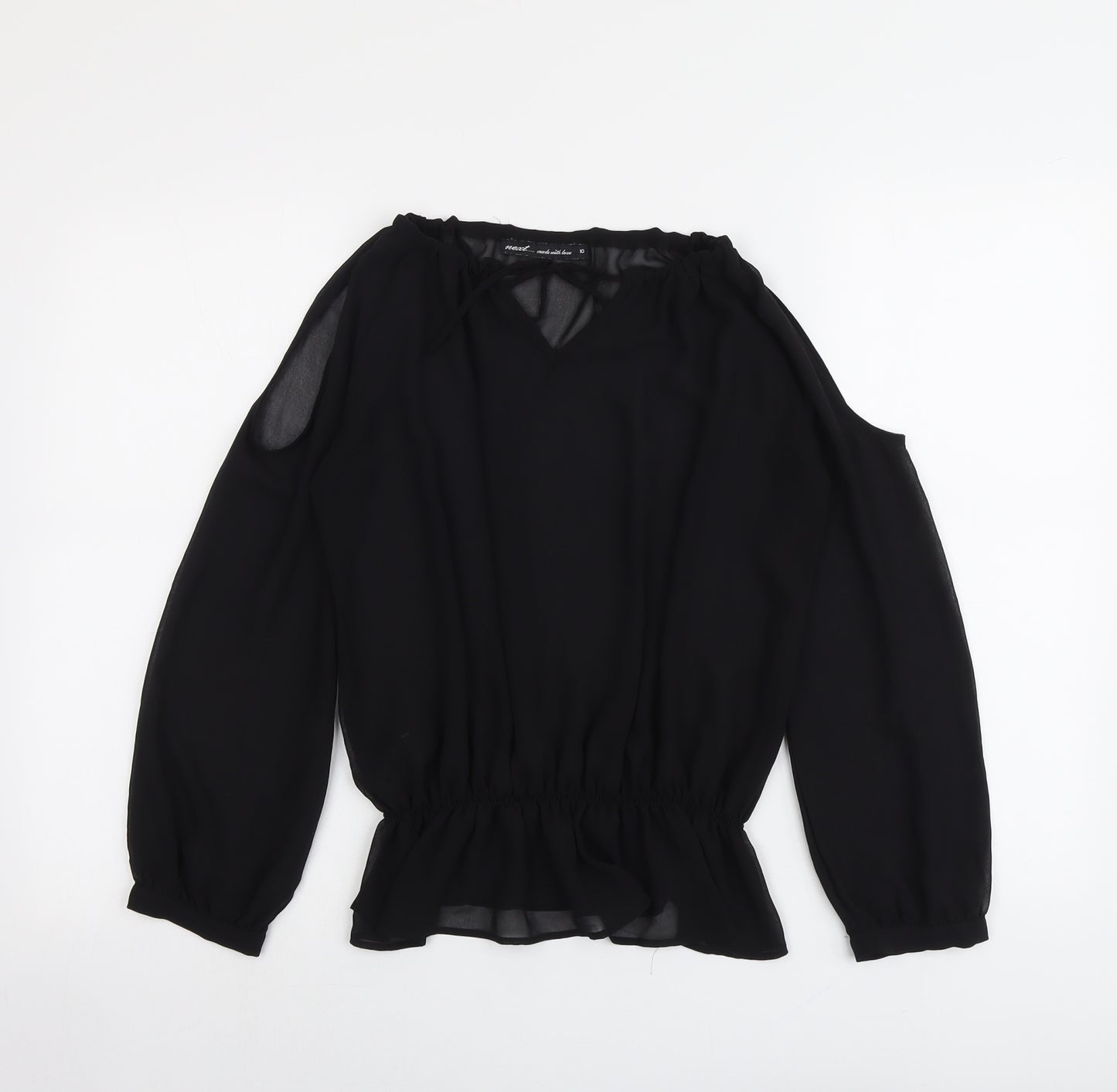 NEXT Womens Black Polyester Basic Blouse Size 10 V-Neck