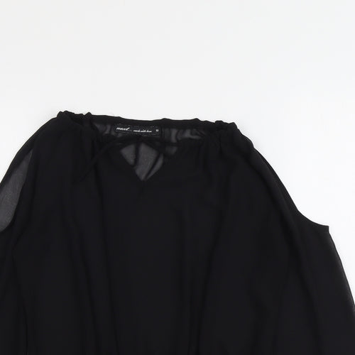 NEXT Womens Black Polyester Basic Blouse Size 10 V-Neck