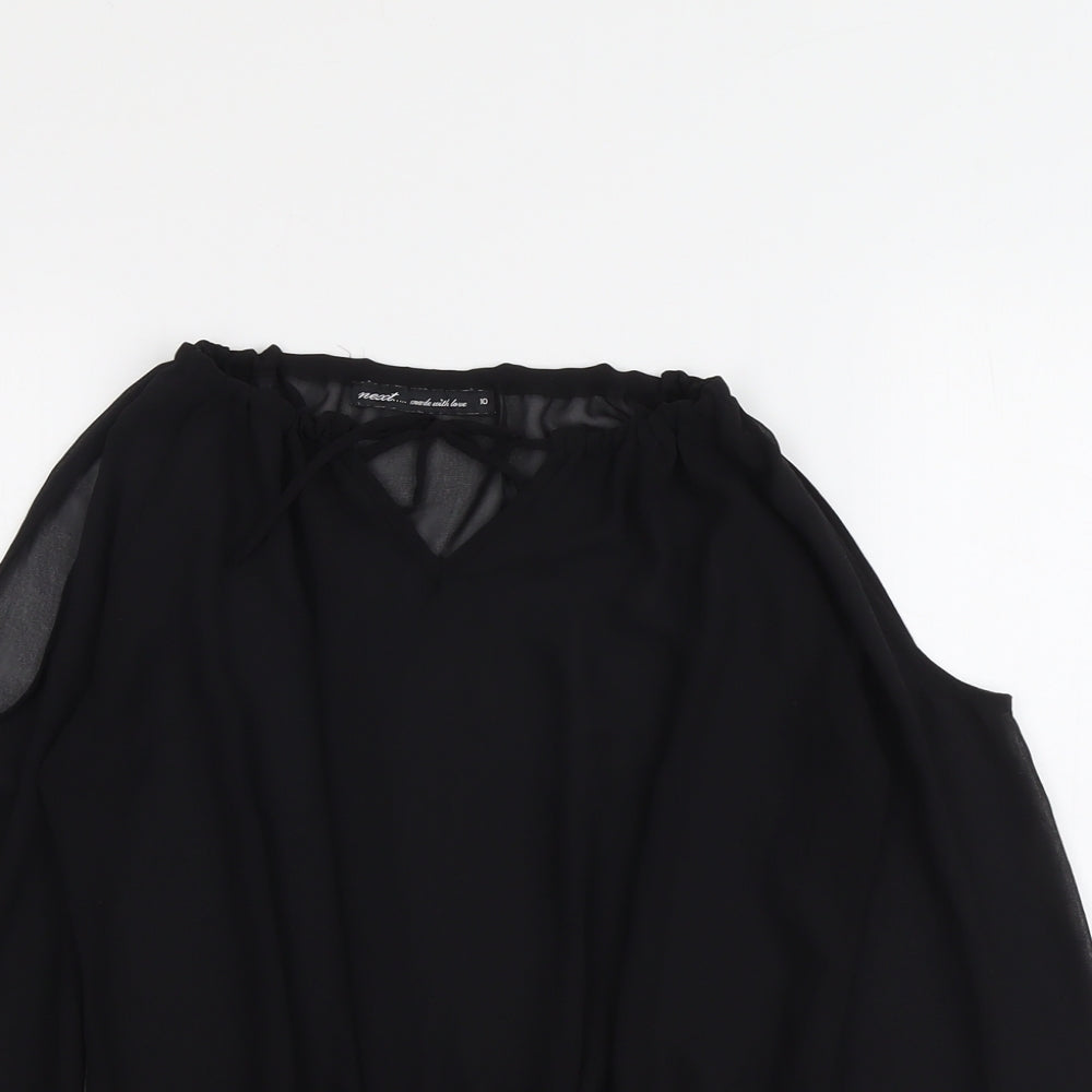 NEXT Womens Black Polyester Basic Blouse Size 10 V-Neck