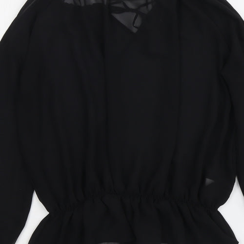 NEXT Womens Black Polyester Basic Blouse Size 10 V-Neck