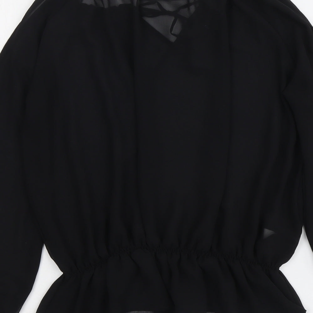 NEXT Womens Black Polyester Basic Blouse Size 10 V-Neck
