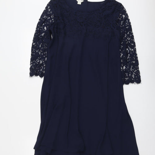 Monsoon Womens Blue Floral Polyester Trapeze & Swing Size 10 Round Neck Button