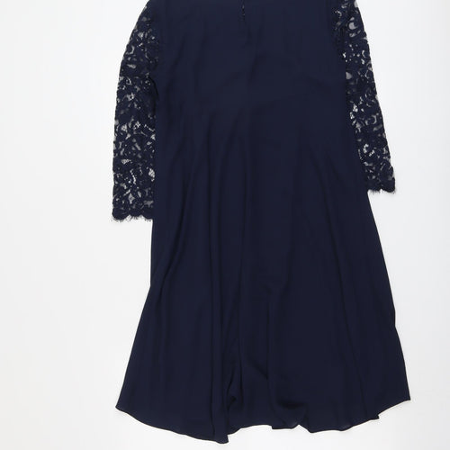 Monsoon Womens Blue Floral Polyester Trapeze & Swing Size 10 Round Neck Button