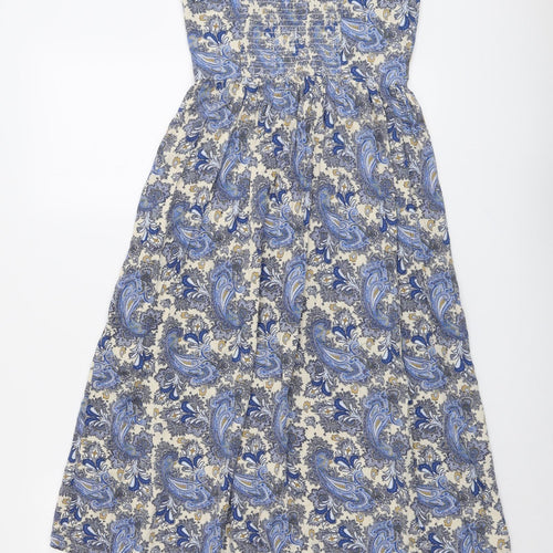 H&M Womens Blue Geometric Viscose Slip Dress Size 6 V-Neck Button
