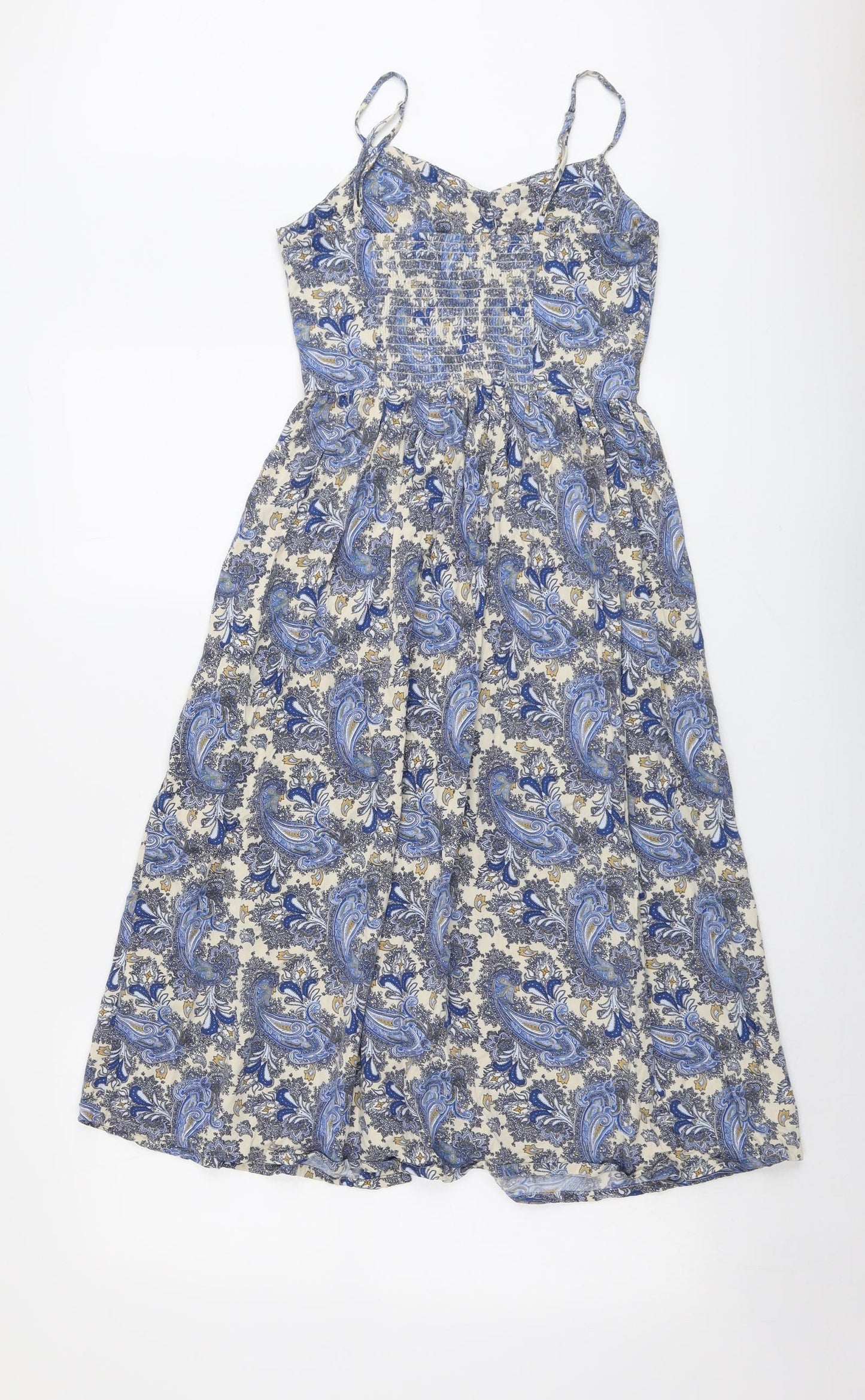 H&M Womens Blue Geometric Viscose Slip Dress Size 6 V-Neck Button