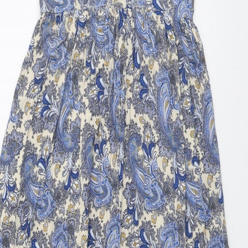 H&M Womens Blue Geometric Viscose Slip Dress Size 6 V-Neck Button