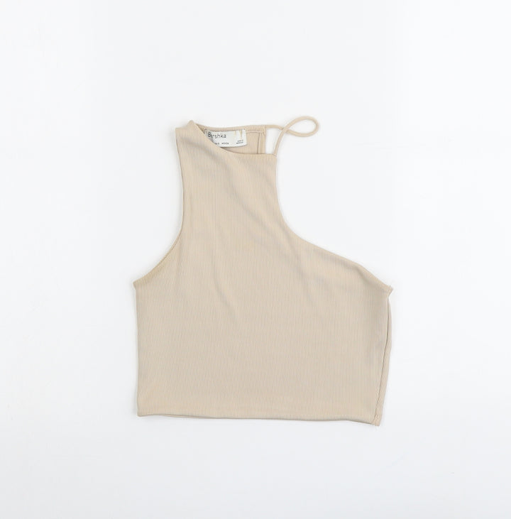 Bershka Womens Beige Polyester Cropped Tank Size S Halter