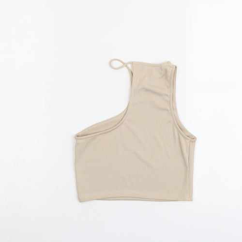Bershka Womens Beige Polyester Cropped Tank Size S Halter