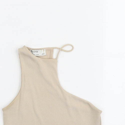 Bershka Womens Beige Polyester Cropped Tank Size S Halter