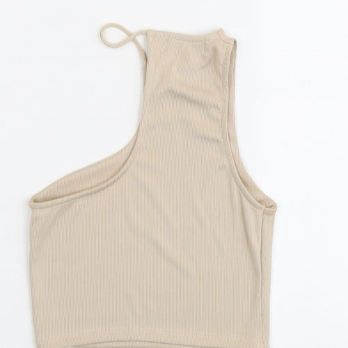 Bershka Womens Beige Polyester Cropped Tank Size S Halter