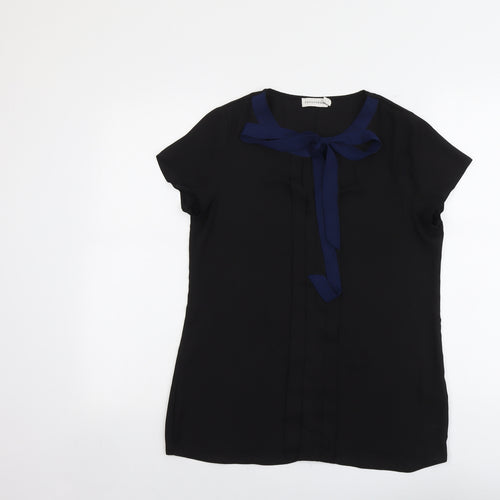 Paraphrase Womens Black Polyester Basic Blouse Size 10 Round Neck
