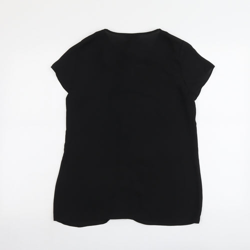 Paraphrase Womens Black Polyester Basic Blouse Size 10 Round Neck