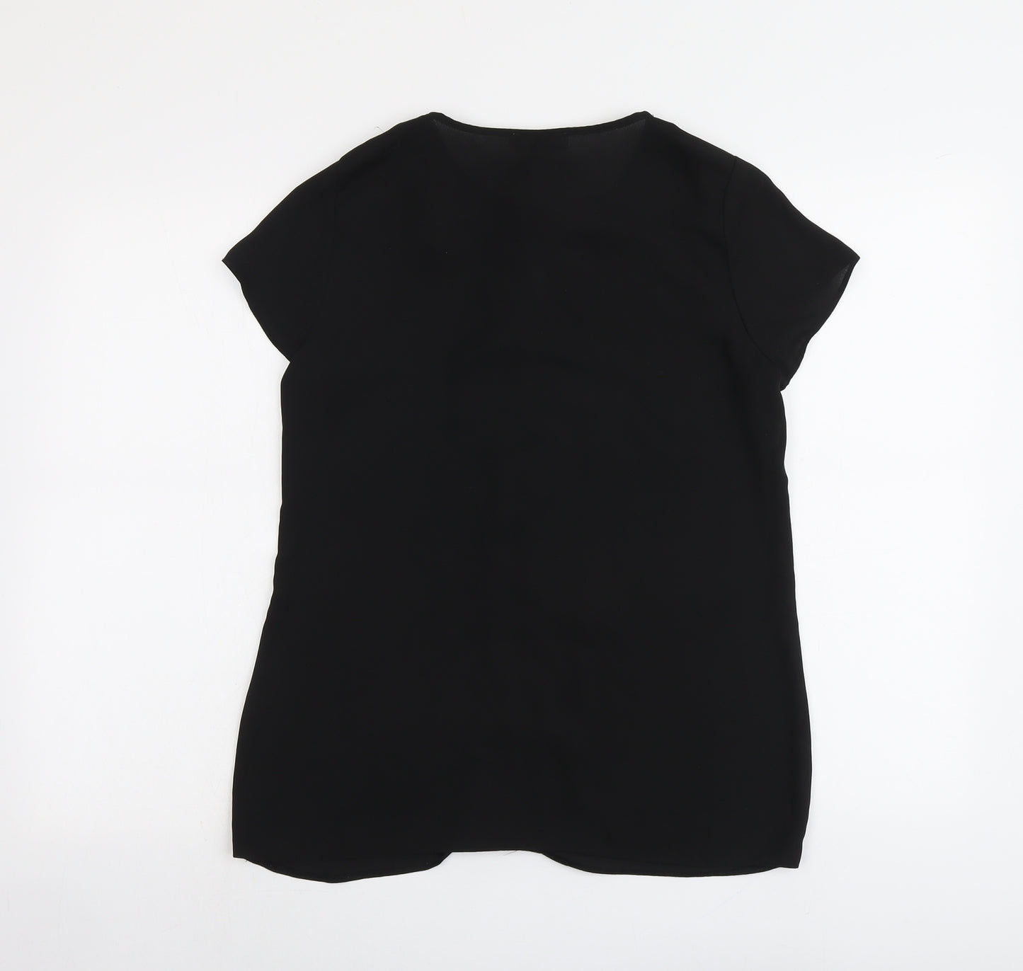 Paraphrase Womens Black Polyester Basic Blouse Size 10 Round Neck