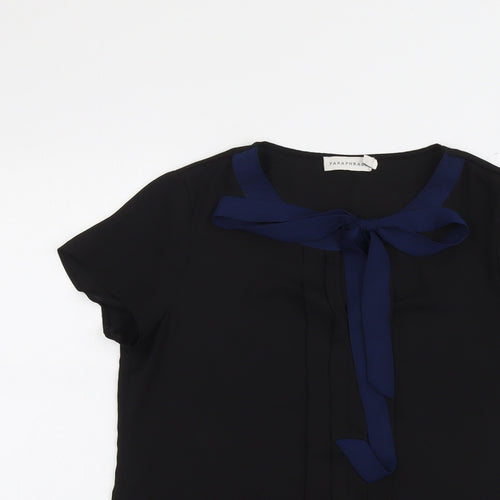 Paraphrase Womens Black Polyester Basic Blouse Size 10 Round Neck