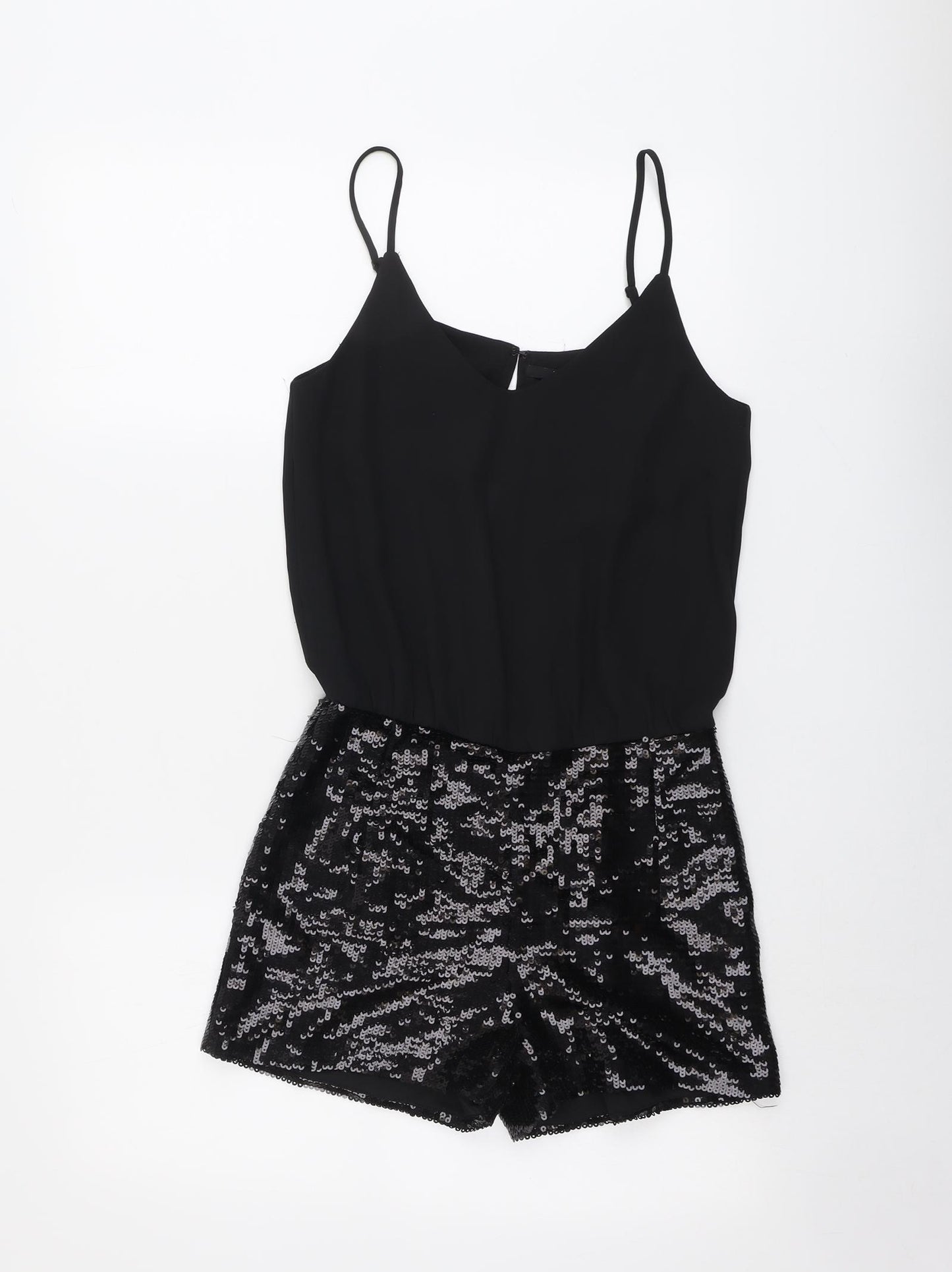 H&M Womens Black Polyester Playsuit One-Piece Size 4 Zip