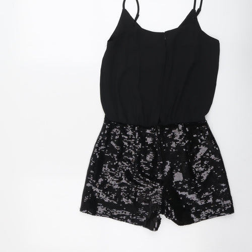 H&M Womens Black Polyester Playsuit One-Piece Size 4 Zip