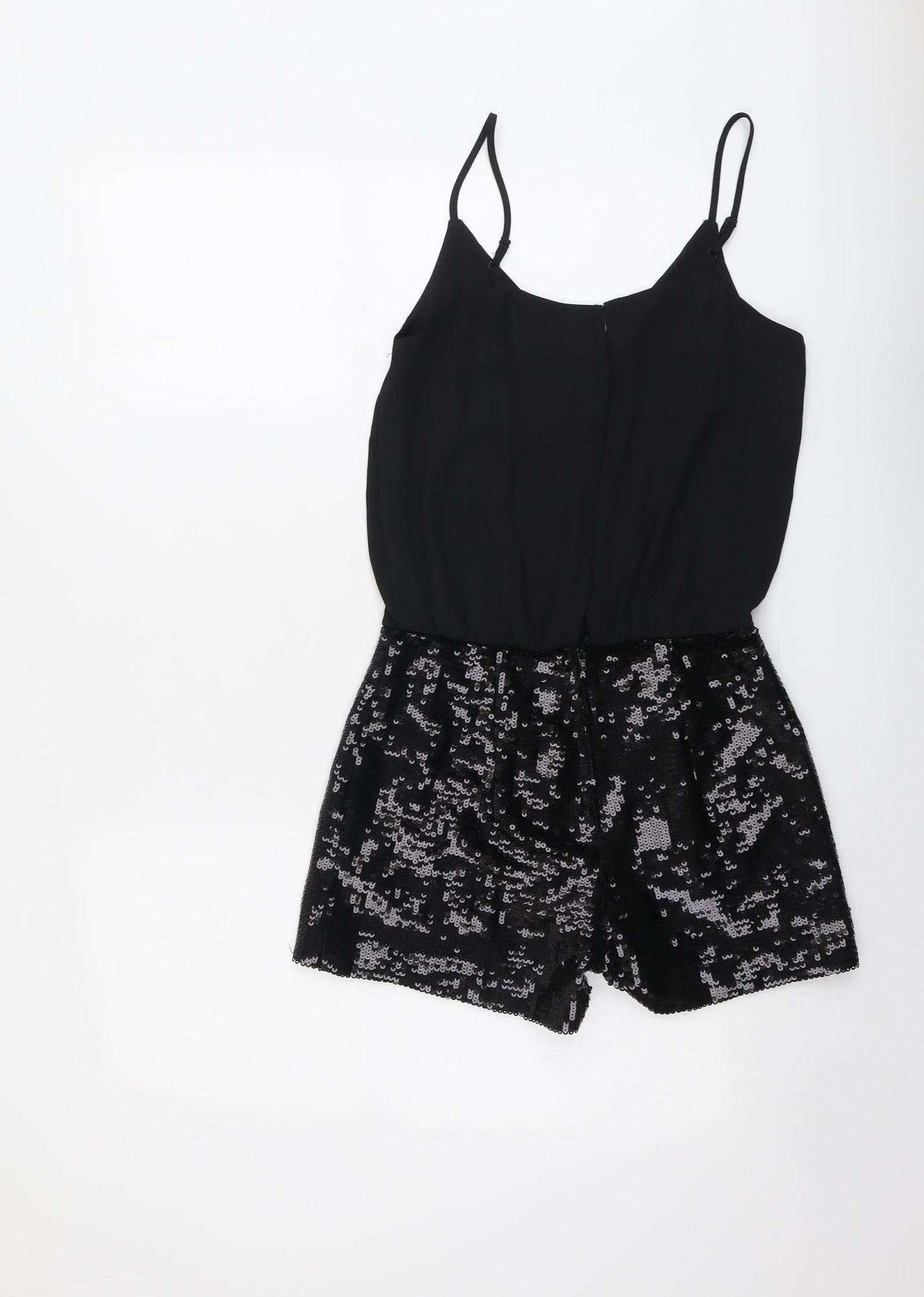 H&M Womens Black Polyester Playsuit One-Piece Size 4 Zip