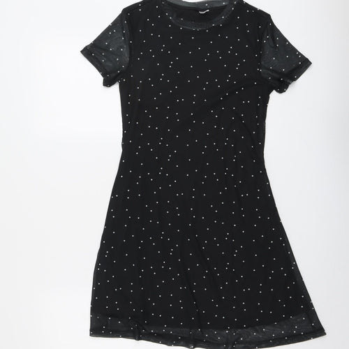 H&M Womens Black Polka Dot Polyester T-Shirt Dress Size S Round Neck Pullover