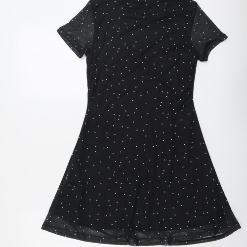 H&M Womens Black Polka Dot Polyester T-Shirt Dress Size S Round Neck Pullover