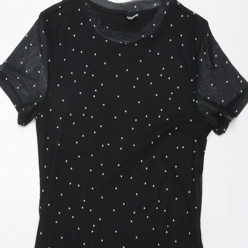 H&M Womens Black Polka Dot Polyester T-Shirt Dress Size S Round Neck Pullover