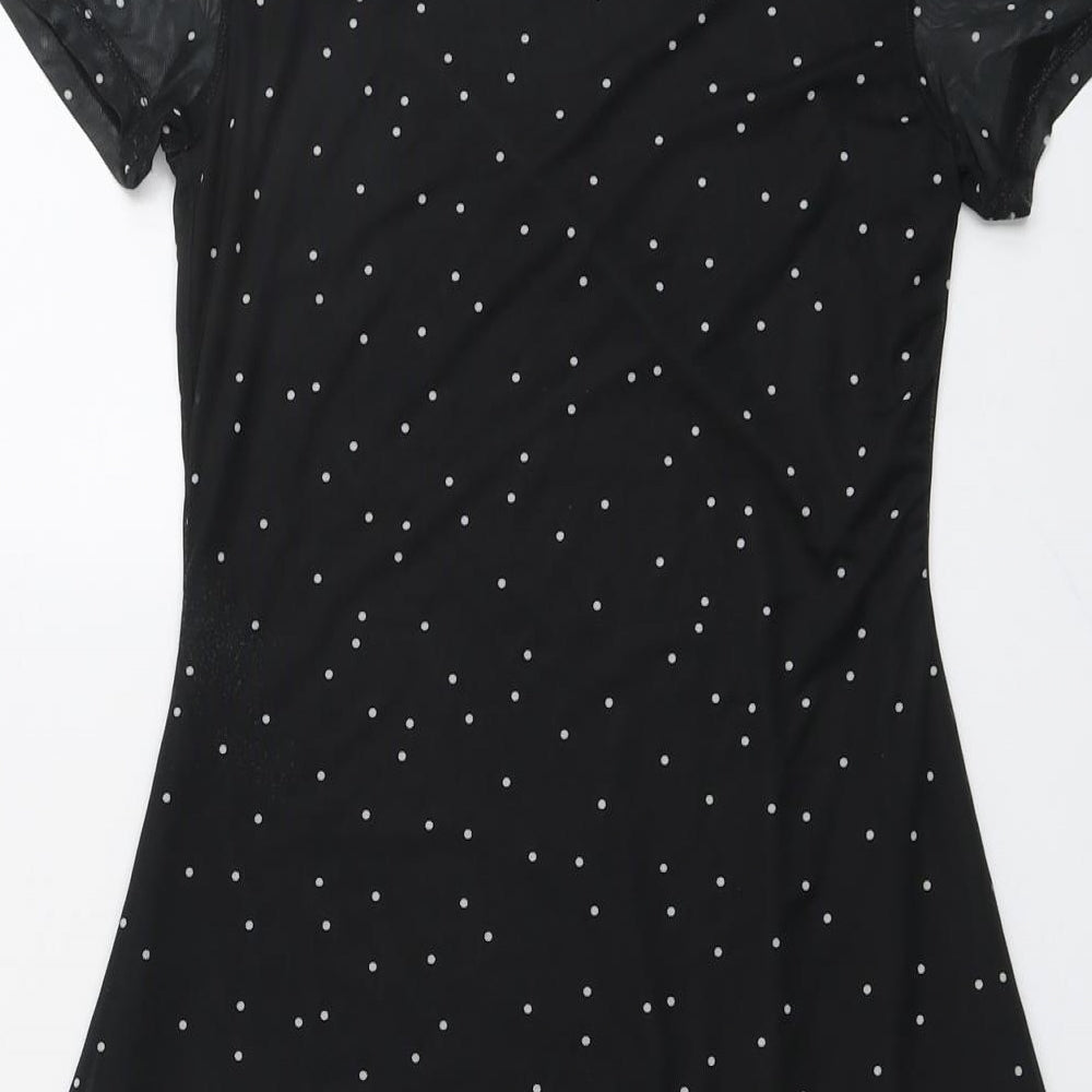 H&M Womens Black Polka Dot Polyester T-Shirt Dress Size S Round Neck Pullover