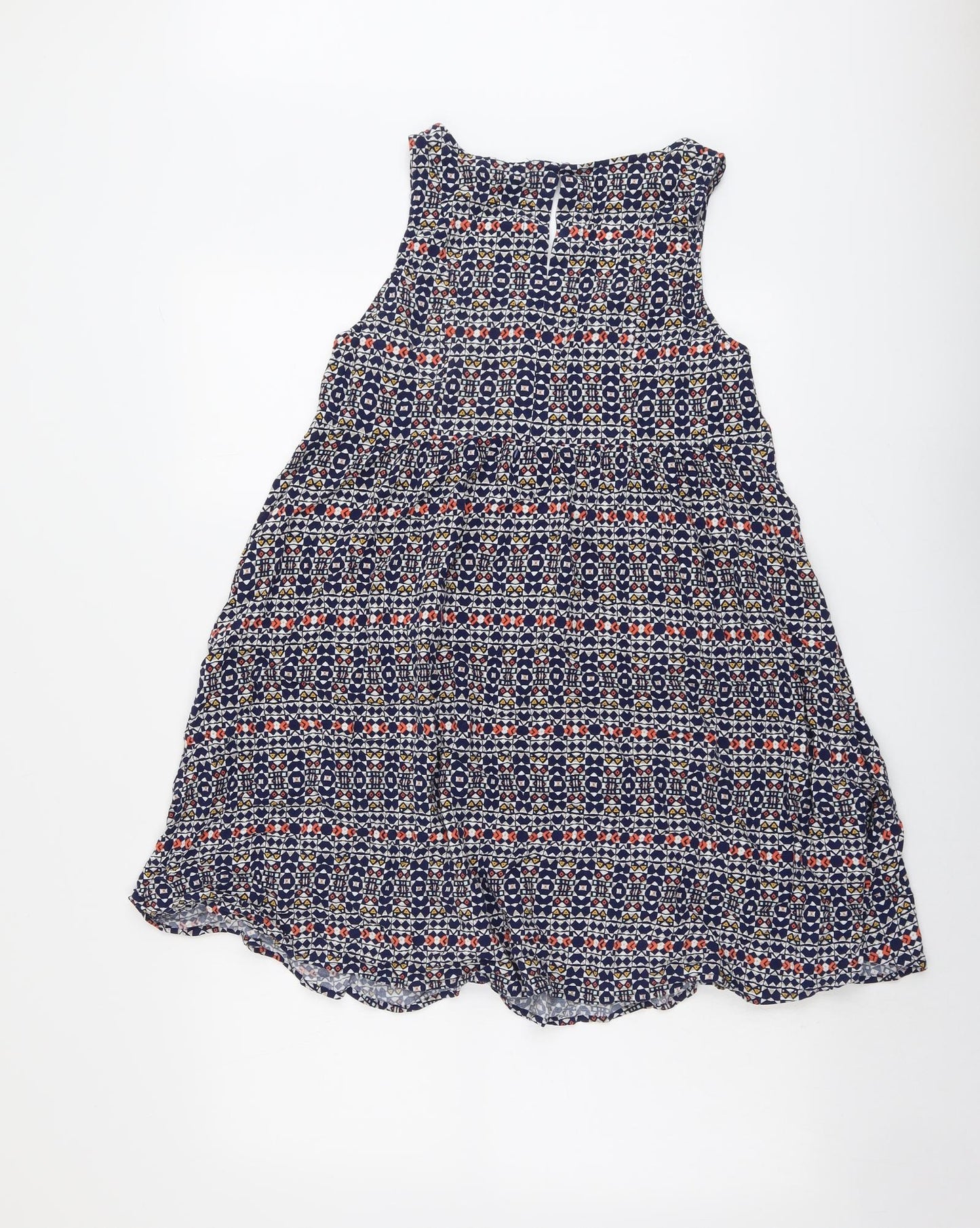 H&M Womens Blue Geometric Viscose Tank Dress Size 10 Round Neck Button